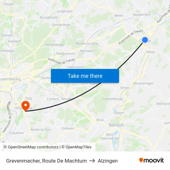 Grevenmacher, Route De Machtum to Alzingen map