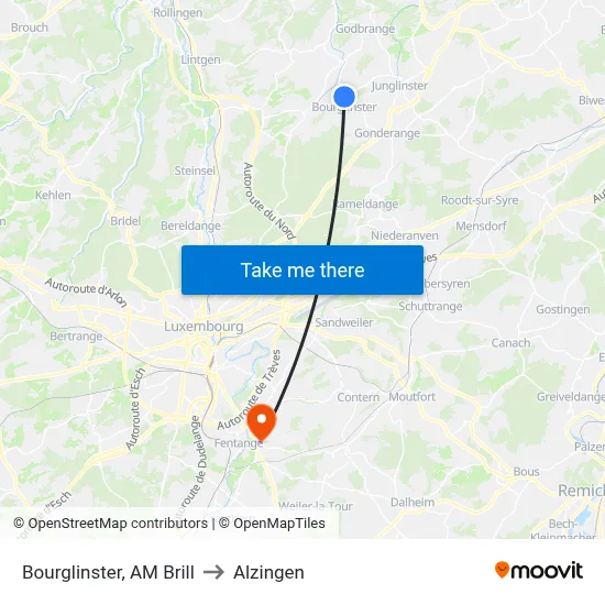 Bourglinster, AM Brill to Alzingen map
