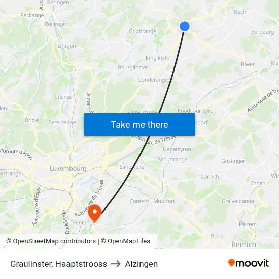 Graulinster, Haaptstrooss to Alzingen map