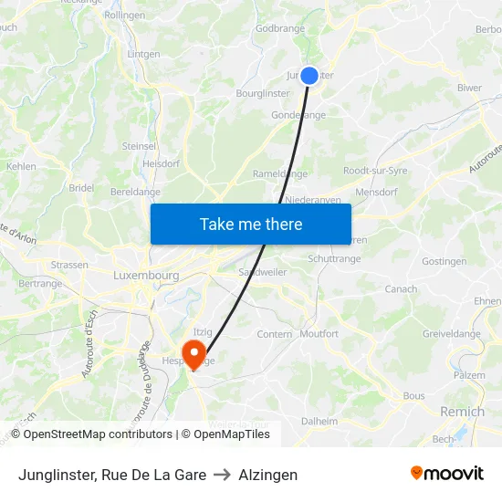 Junglinster, Rue De La Gare to Alzingen map