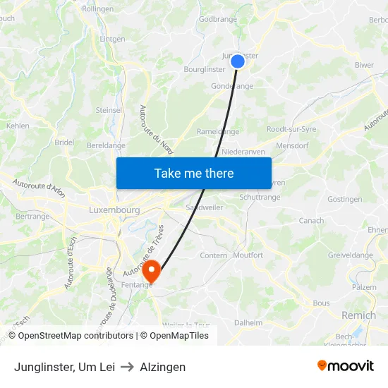 Junglinster, Um Lei to Alzingen map