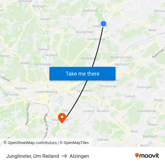 Junglinster, Um Reiland to Alzingen map