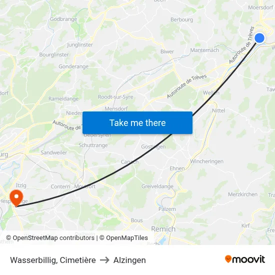 Wasserbillig, Cimetière to Alzingen map