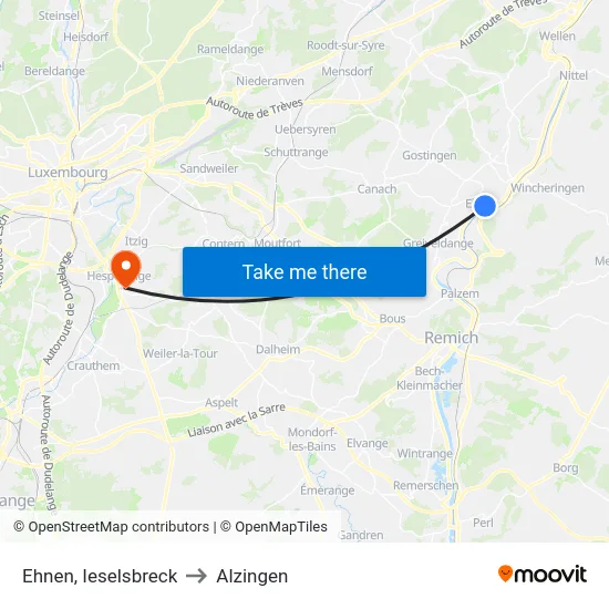 Ehnen, Ieselsbreck to Alzingen map
