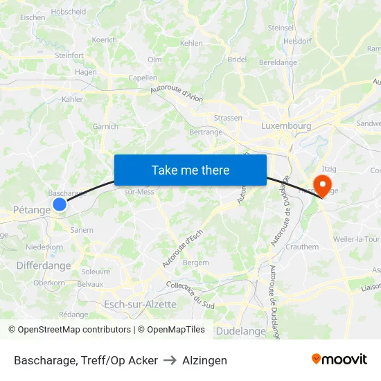 Bascharage, Treff/Op Acker to Alzingen map