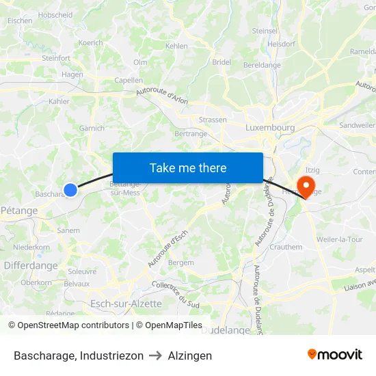 Bascharage, Industriezon to Alzingen map