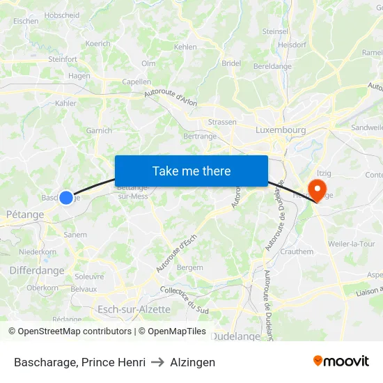 Bascharage, Prince Henri to Alzingen map