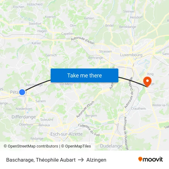 Bascharage, Théophile Aubart to Alzingen map