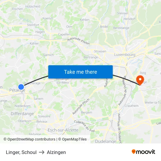 Linger, Schoul to Alzingen map