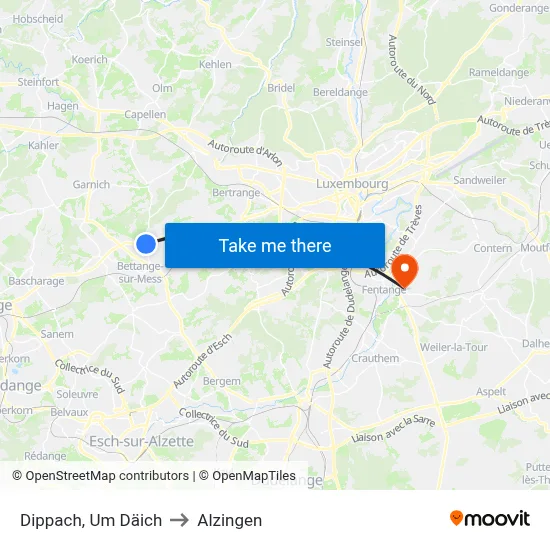Dippach, Um Däich to Alzingen map
