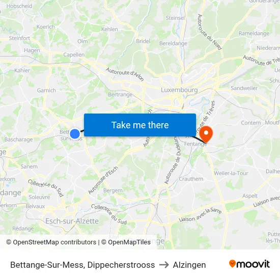 Bettange-Sur-Mess, Dippecherstrooss to Alzingen map