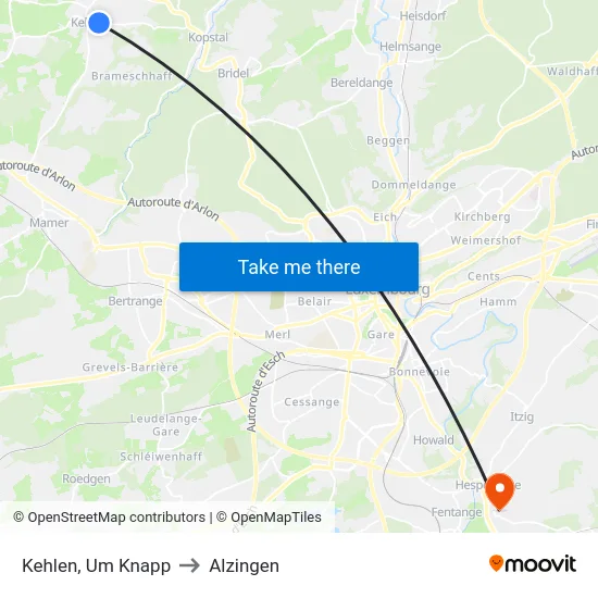Kehlen, Um Knapp to Alzingen map