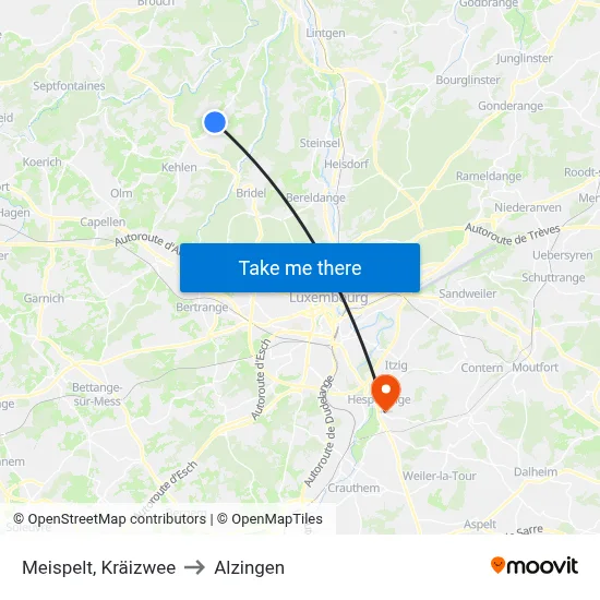 Meispelt, Kräizwee to Alzingen map