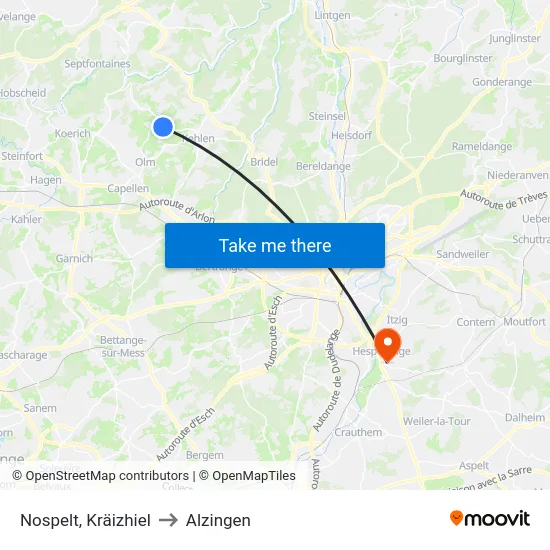 Nospelt, Kräizhiel to Alzingen map