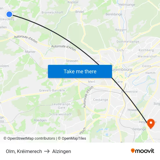 Olm, Kréimerech to Alzingen map