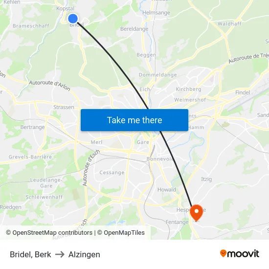 Bridel, Berk to Alzingen map