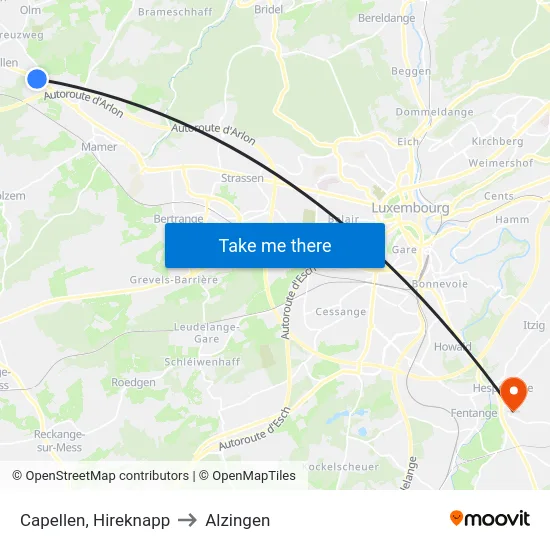 Capellen, Hireknapp to Alzingen map