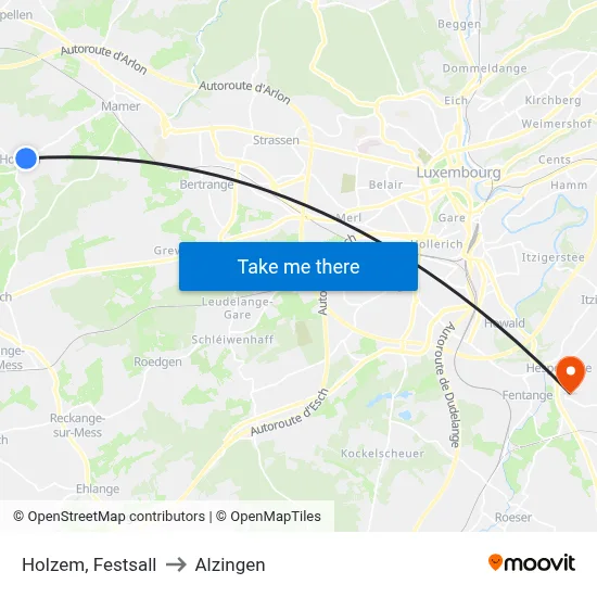Holzem, Festsall to Alzingen map