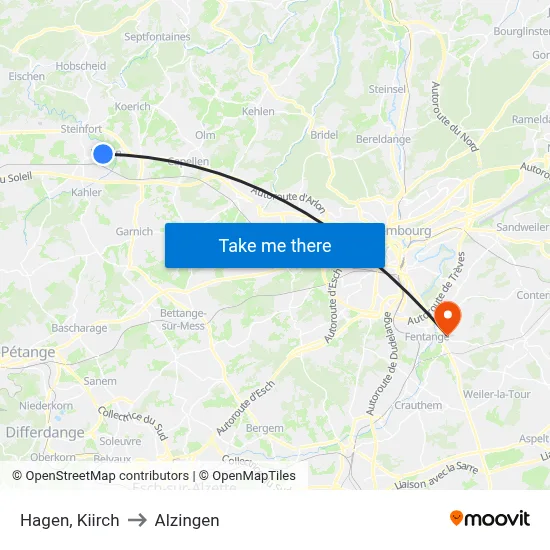 Hagen, Kiirch to Alzingen map