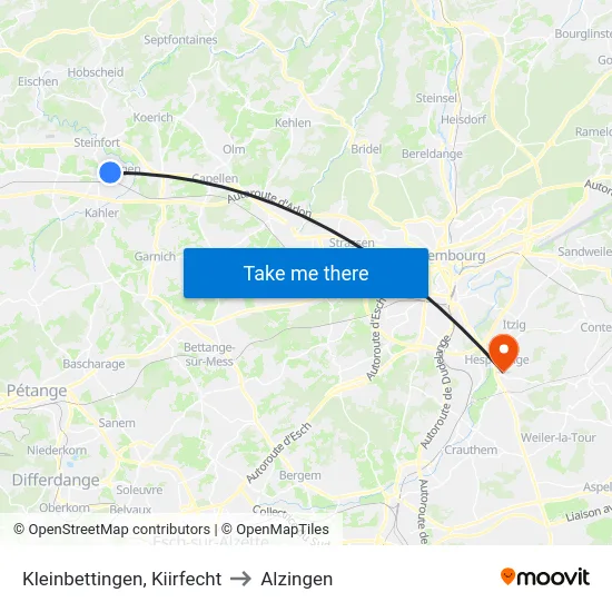 Kleinbettingen, Kiirfecht to Alzingen map