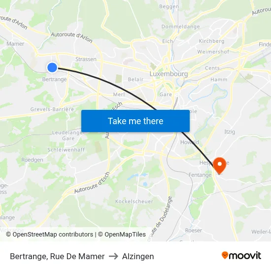 Bertrange, Rue De Mamer to Alzingen map