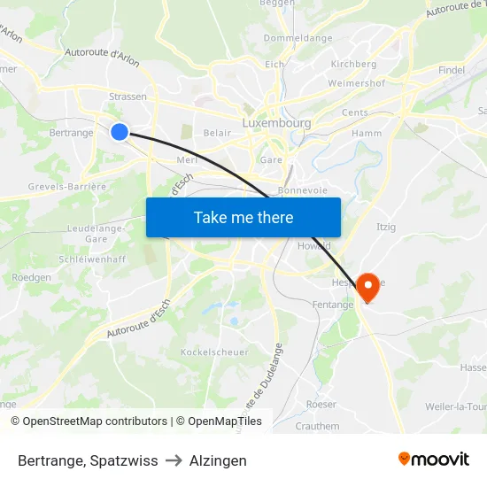 Bertrange, Spatzwiss to Alzingen map