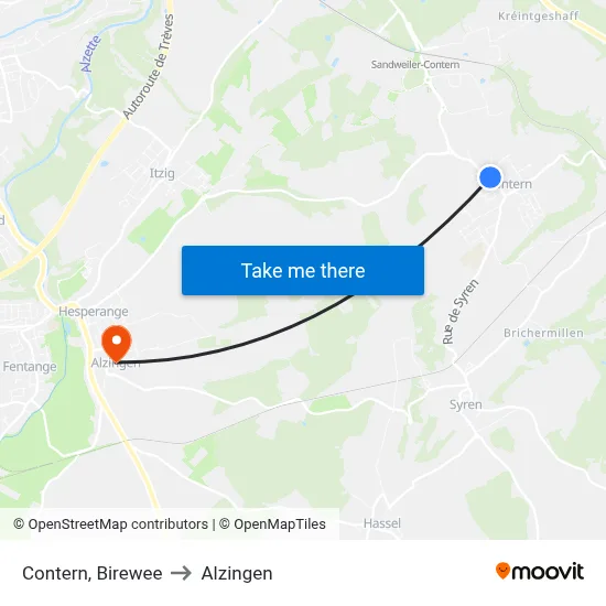 Contern, Birewee to Alzingen map