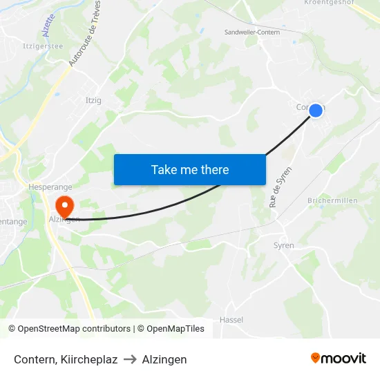 Contern, Kiircheplaz to Alzingen map