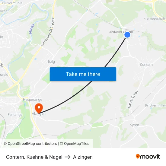 Contern, Kuehne & Nagel to Alzingen map