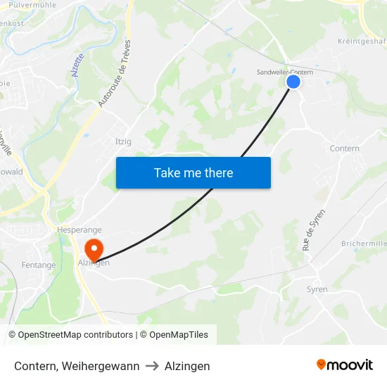 Contern, Weihergewann to Alzingen map