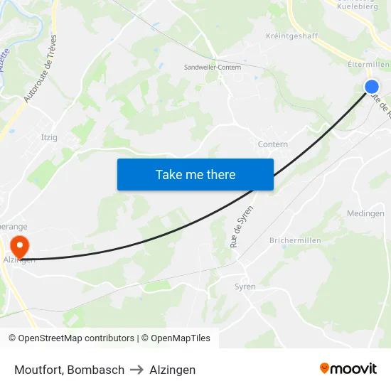 Moutfort, Bombasch to Alzingen map