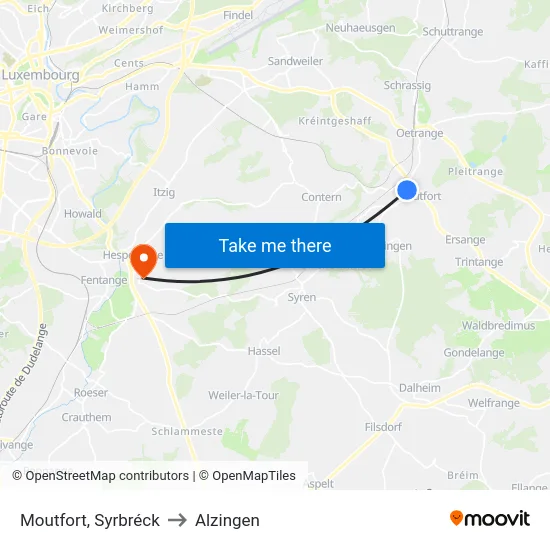 Moutfort, Syrbréck to Alzingen map