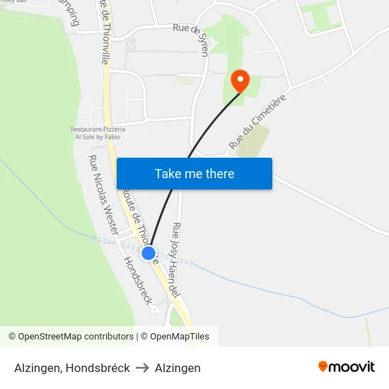 Alzingen, Hondsbréck to Alzingen map