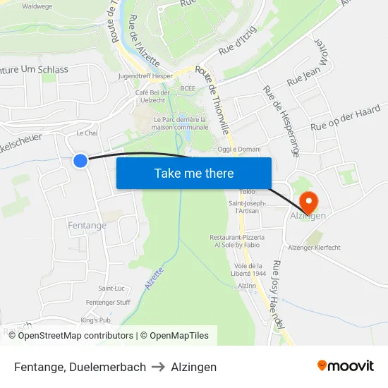 Fentange, Duelemerbach to Alzingen map