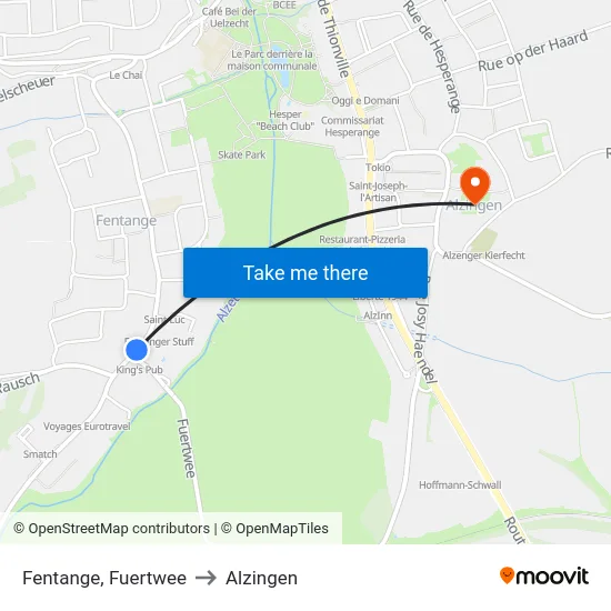 Fentange, Fuertwee to Alzingen map