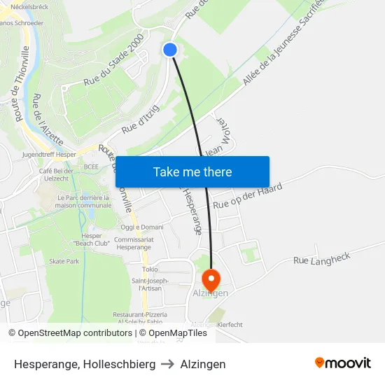 Hesperange, Holleschbierg to Alzingen map