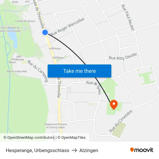 Hesperange, Urbengsschlass to Alzingen map