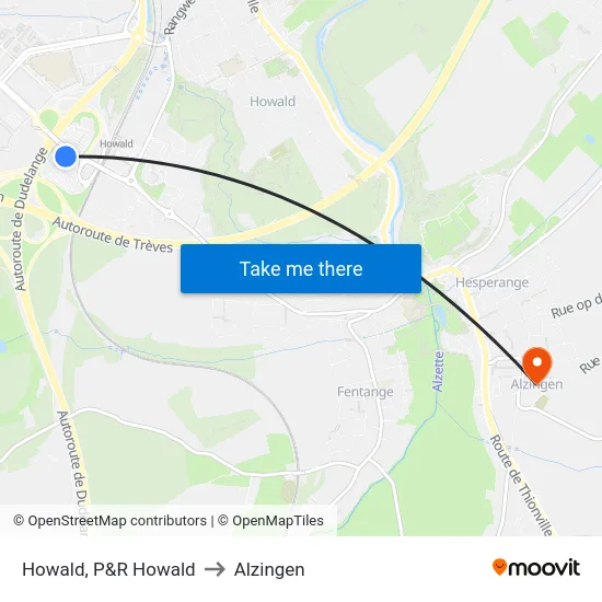 Howald, P&R Howald to Alzingen map