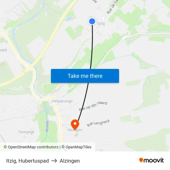 Itzig, Hubertuspad to Alzingen map
