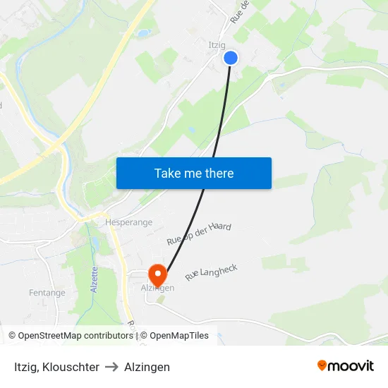 Itzig, Klouschter to Alzingen map