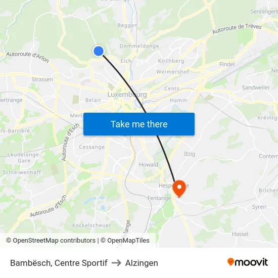 Bambësch, Centre Sportif to Alzingen map