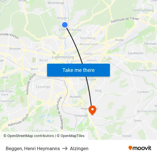Beggen, Henri Heymanns to Alzingen map