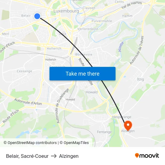 Belair, Sacré-Coeur to Alzingen map
