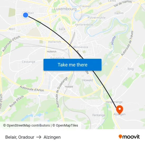 Belair, Oradour to Alzingen map