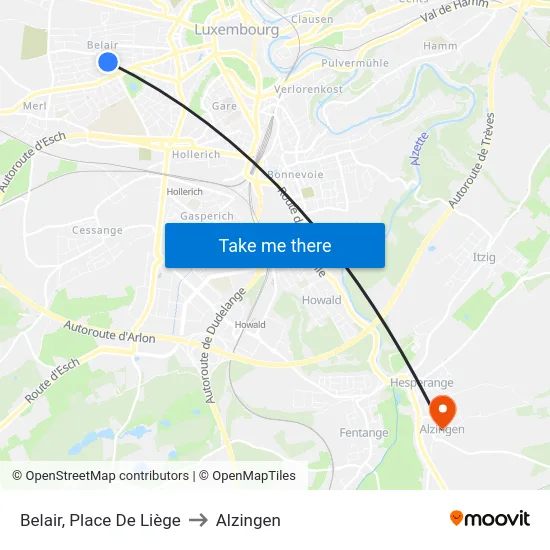Belair, Place De Liège to Alzingen map