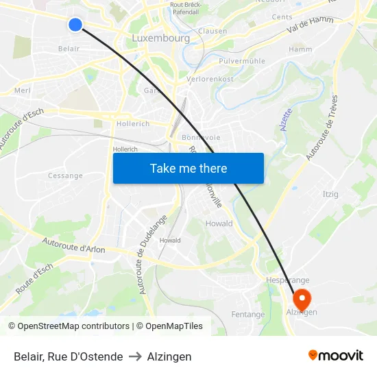 Belair, Rue D'Ostende to Alzingen map
