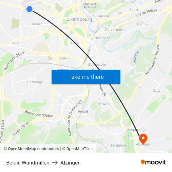 Belair, Wandmillen to Alzingen map