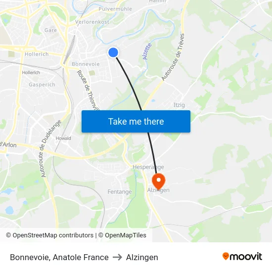 Bonnevoie, Anatole France to Alzingen map