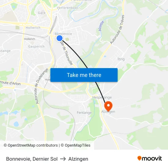 Bonnevoie, Dernier Sol to Alzingen map