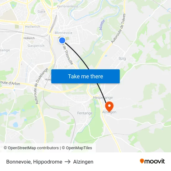 Bonnevoie, Hippodrome to Alzingen map